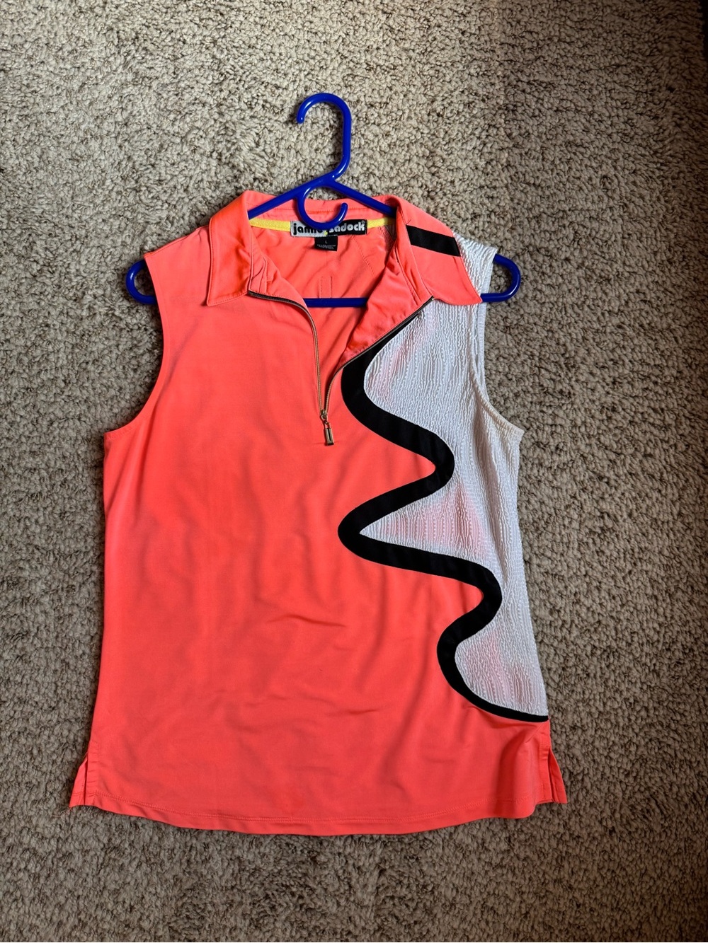 jamie sadock Coral and White Sleeveless Golf Tank with Black Wave Trim